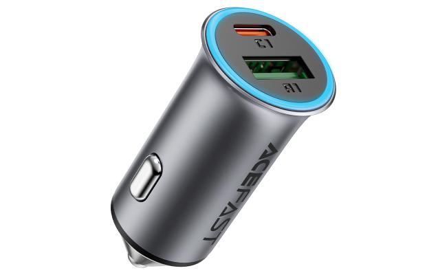 ACEFAST B16 95W Metal Car Charger Dual Port USB-A + USB-C Fast Charging Car Power Adapter Cigarette Lighter - Black